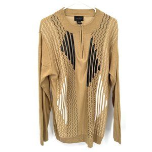 Miko 1/4 Zip Pullover Knit Sweater‎ Men's L Long Sleeve Brown Multi Patchwork